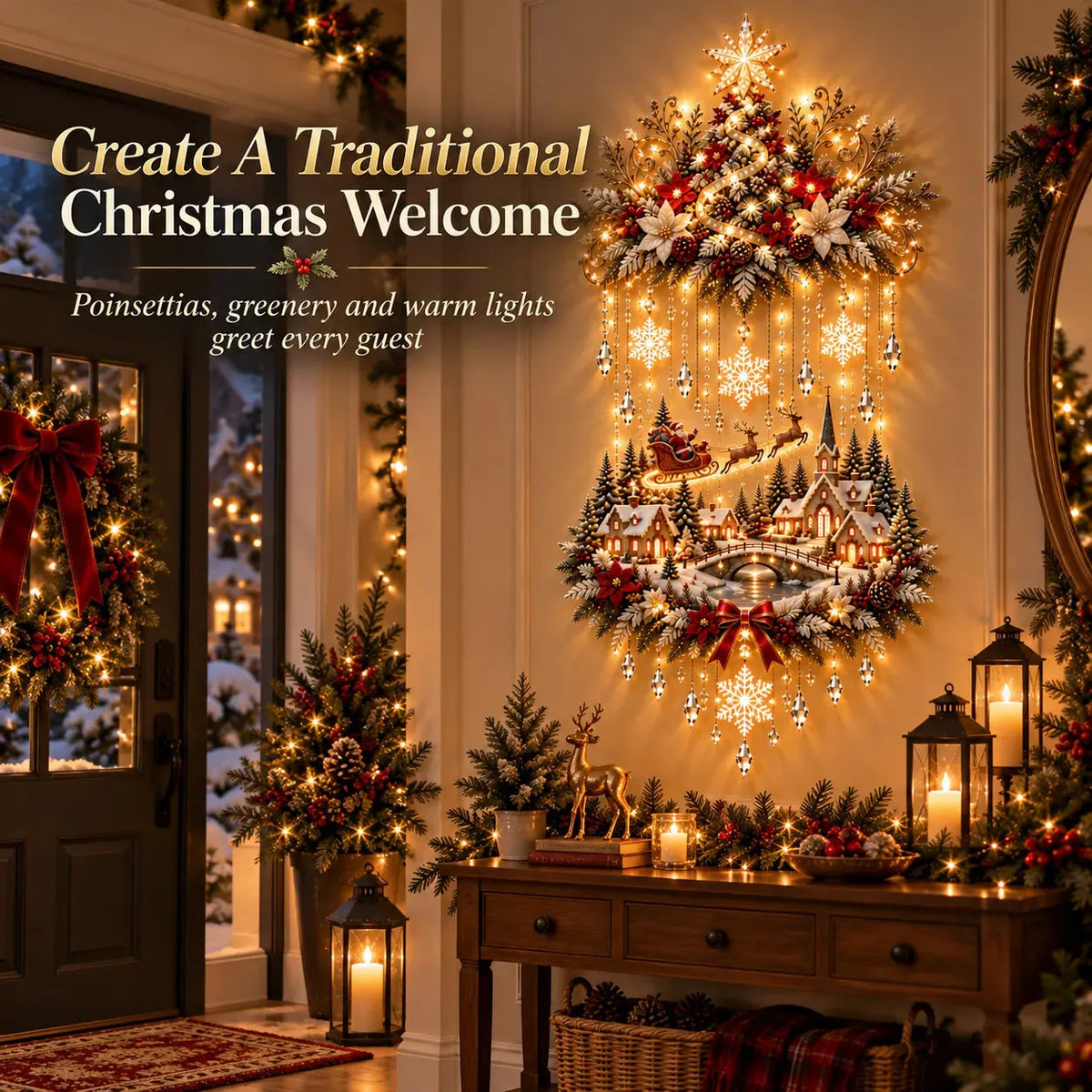 🎄✨ Illuminated Christmas Tree & Village Wall Hanging