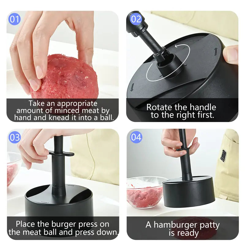 Hamburger Patty Maker with Press Handle, Burger Mold for Even Cooking