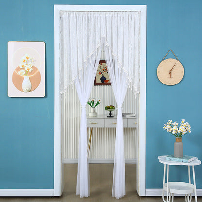 🎀 Extra-Wide Embroidered Beaded Doorway Curtain – Romantic Sheer Tie-Back Divider