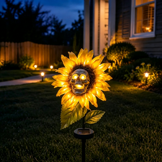 💀Solar Sunflower Skull Stake Lights - Waterproof LED Halloween Pathway Decor