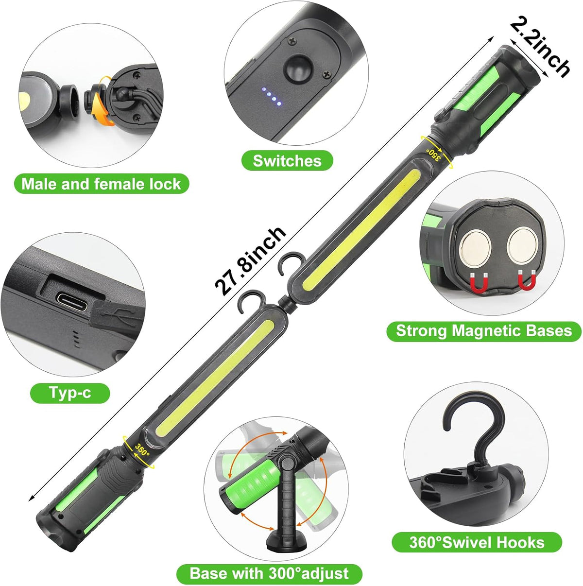🔥Waterproof Work Light for Mechanic, 2400LM LED, 4400mAh Rechargeable