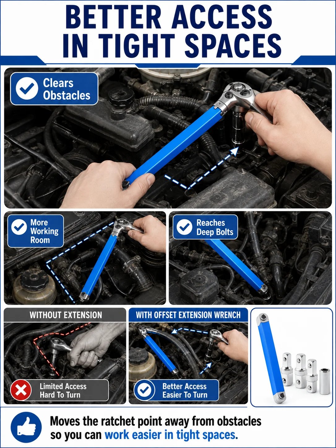 🎉🔧 Tool Deal ⚡ Impact-Ready Offset Wrench Extender with Universal Drive Adapters for Tight Spaces 🛠️