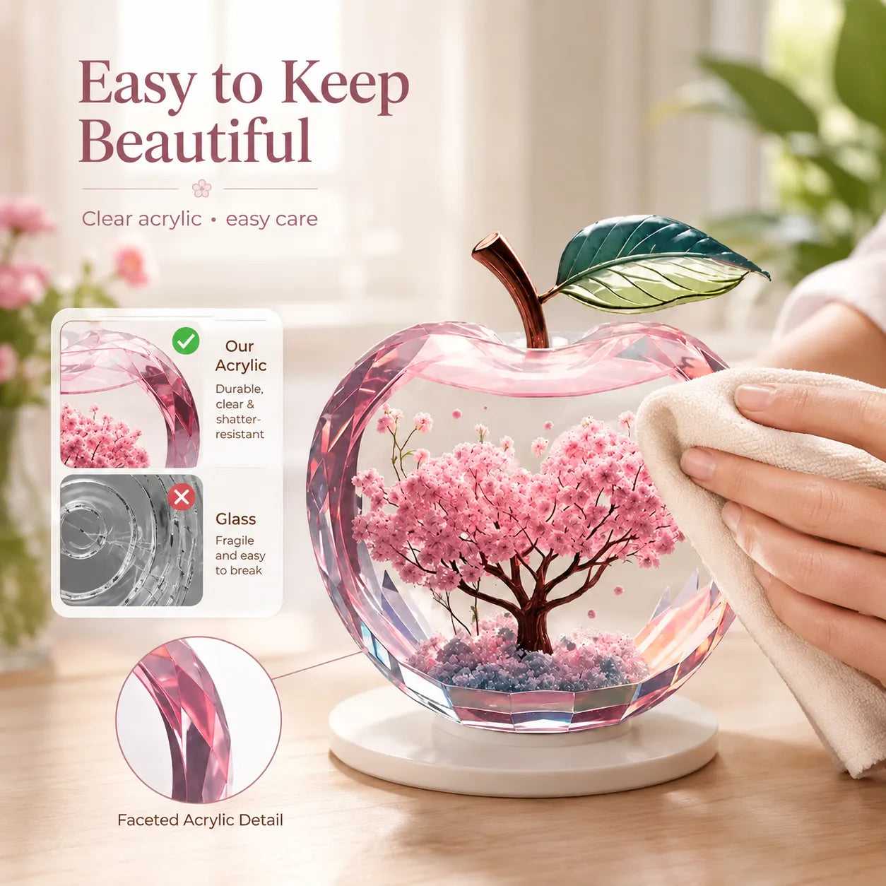 Preserved Cherry Blossom Apple Ornament Eternal Spring Floral Decor For Home Desktop Display