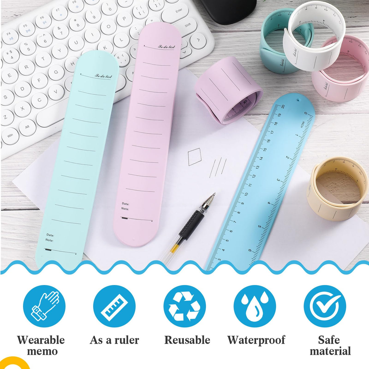 6 Pcs Silicone Bracelet to Do List Slap Silicone Reminder Bracelet Reusable Wearable Wrist Waterproof for Work Wrist Strap