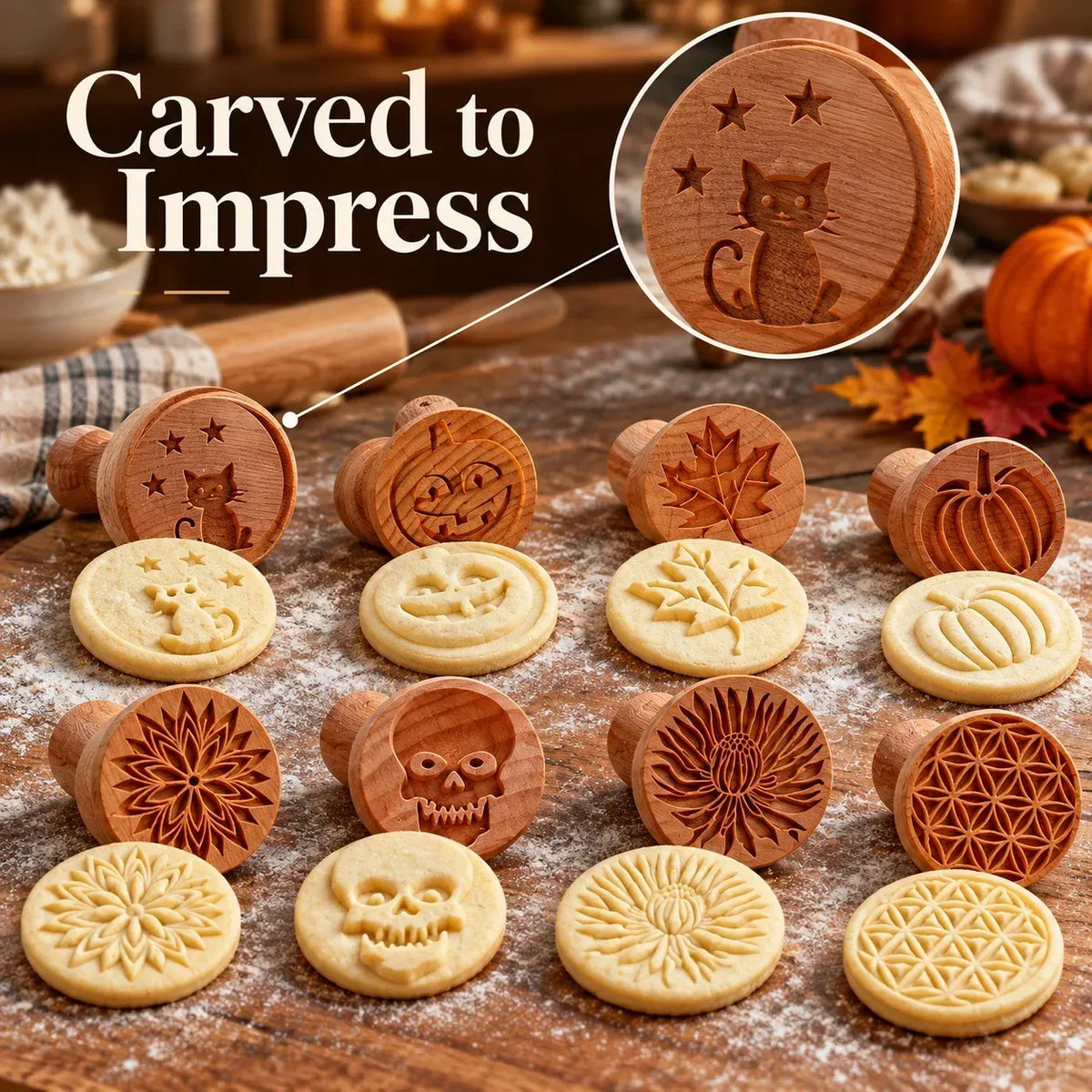 Patterned Wood Cookie Embosser | Seasonal Party & Gift Cookie Prep
