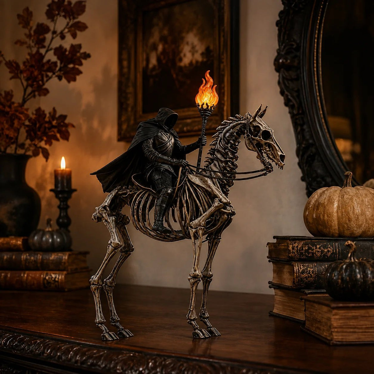 Lighted Headless Horseman on Skeleton Horse Figurine