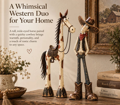 🤠🐴 Whimsical Western Cowboy & Horse Figurines