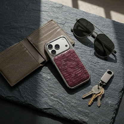 Luxe Croc Leather iPhone Case | Chrome Edge Slim Protective Cover ✨