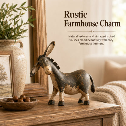 🐴 Rustic Donkey & Cat Friendship Figurine