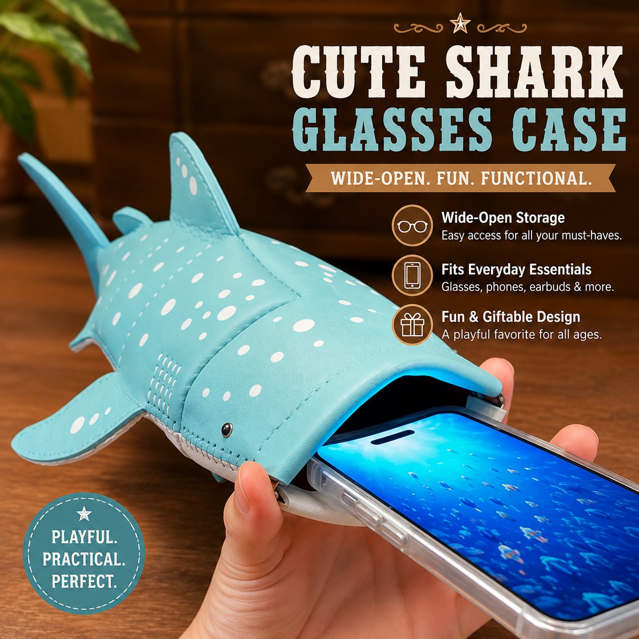 🔥Last Day 49% OFF - 🦈🌊Cute Shark Glasses Case | Shark-Shaped Storage Pouch For Everyday Essentials