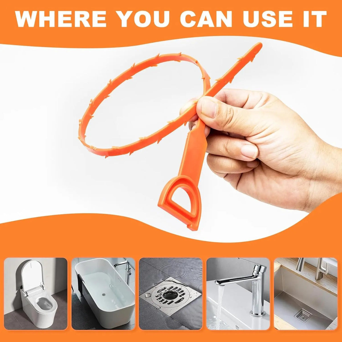 5 Pack Flexible Drain Cleaning Tools with Barbed Hook Design