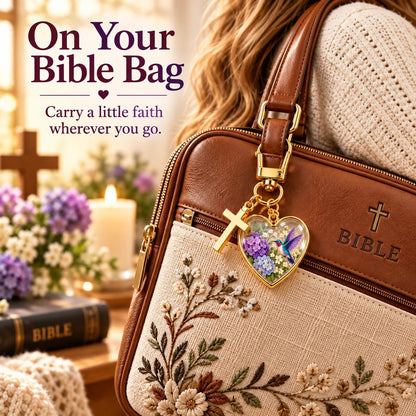 💜✝️ Be Still & Know That I Am God Hummingbird Faith Keychain — Psalm 46:10