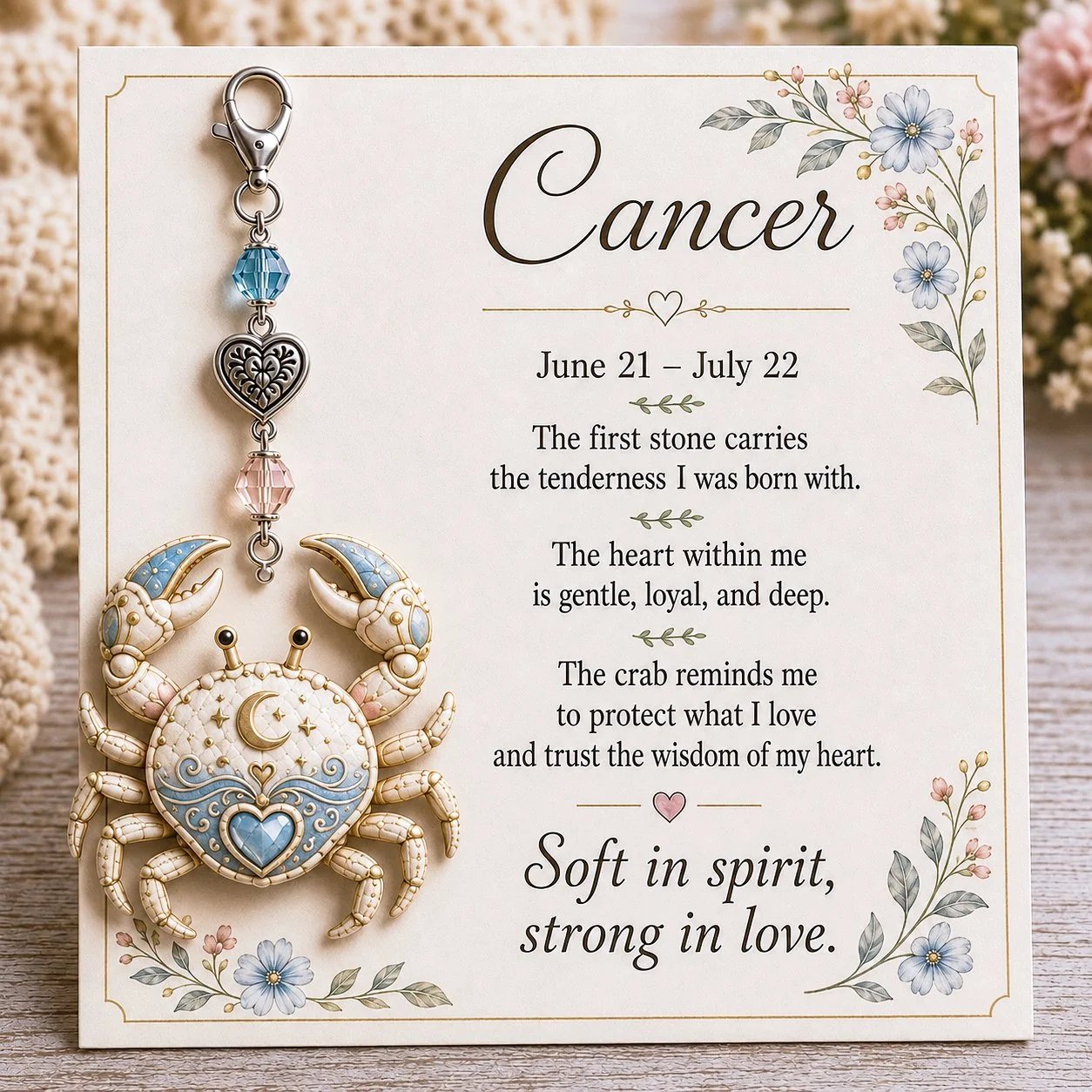 Zodiac Birthstone-Inspired Charm Keychain & Affirmation Card