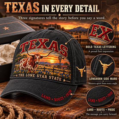 ⏳ Last Day 49% OFF – 🤠 Texas Lone Star Longhorn Cap | Cotton-Poly Blend • Detailed Embroidery • Adjustable Fit