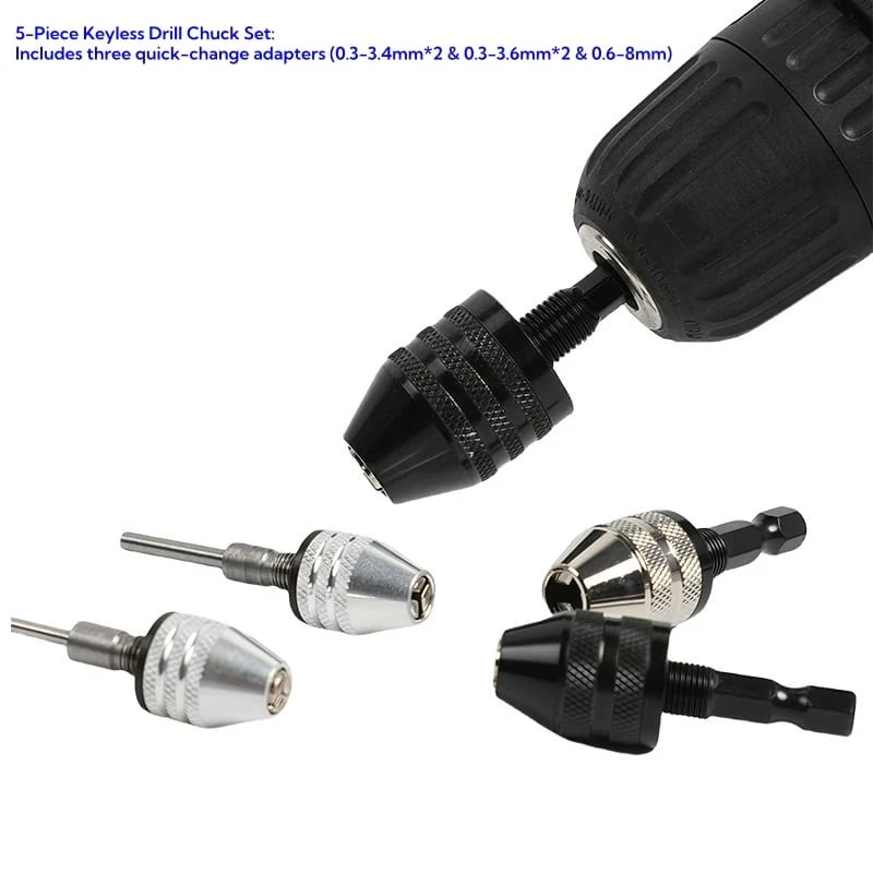 2-Piece Keyless Drill Chuck Adapter Set – 1/4′′ Hex Quick Change (0.3-8mm) for Impact Drivers & Power Tools