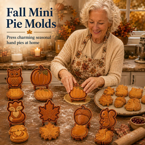 ⏳ Last Day 49% OFF – 🍂 8-Design Fall Mini Pie Mold Collection | Reusable Embossed Molds for Shaping Detailed Owl, Fox, Turkey, Pumpkin, Acorn & More 🥧✨