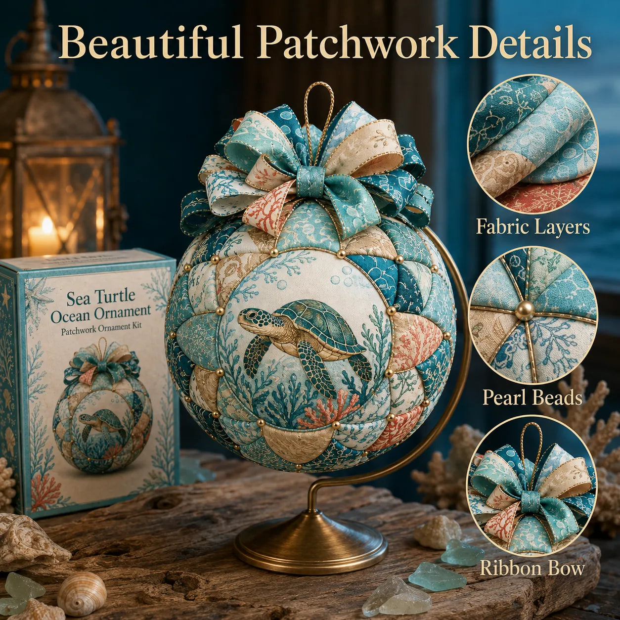 ⏳ Last Day 49% OFF – 🌊 Beginner-Friendly DIY Ocean Treasures Patchwork Ornament Kit Collection | Complete Kit with Coordinated Fabrics, Ornament Form, Coastal Accents & Step-by-Step Guide Included 💕