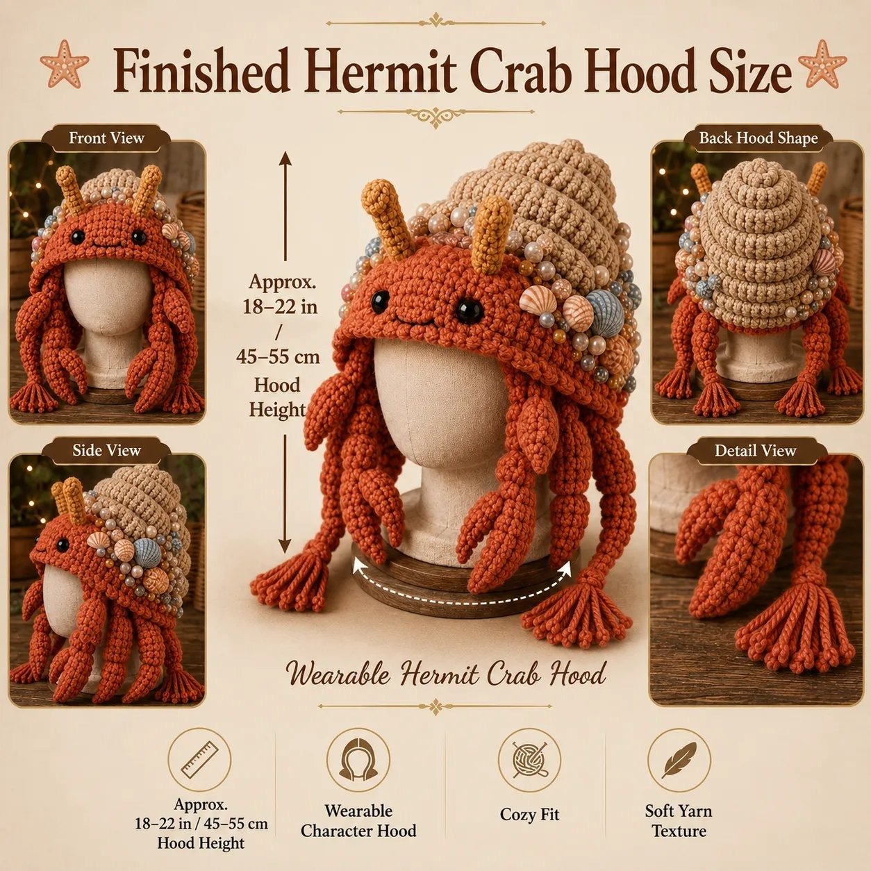 🔥 LAST DAY 49% OFF – 🌊✨ Ocean Series Hood Hat DIY Crochet Kit | Premium Soft Yarn Materials with Step-by-Step Guide DIY Handmade Wearable Ocean Character Hood 🧶🎭✨