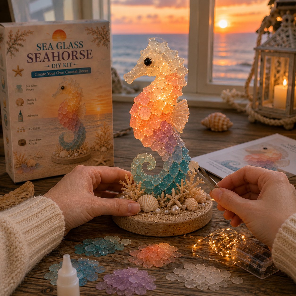 ⏳ Last Day 49% OFF – 🌊 Beginner-Friendly DIY Glowing Sea Glass-Style Ocean Art Kit Collection | Complete Kit with Sea Glass-Style Pieces, LED Lights & Step-by-Step Guide Included 💕