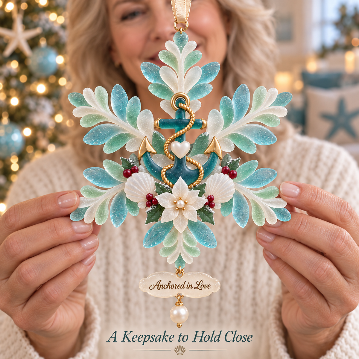 Coastal-style snowflake Christmas ornament