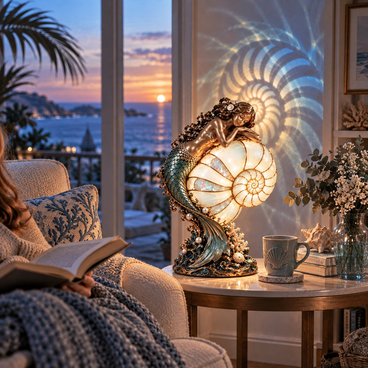 🔥Last Day 49% OFF🧜‍♀️ Moon-Tide Mermaid Nautilus Lamp