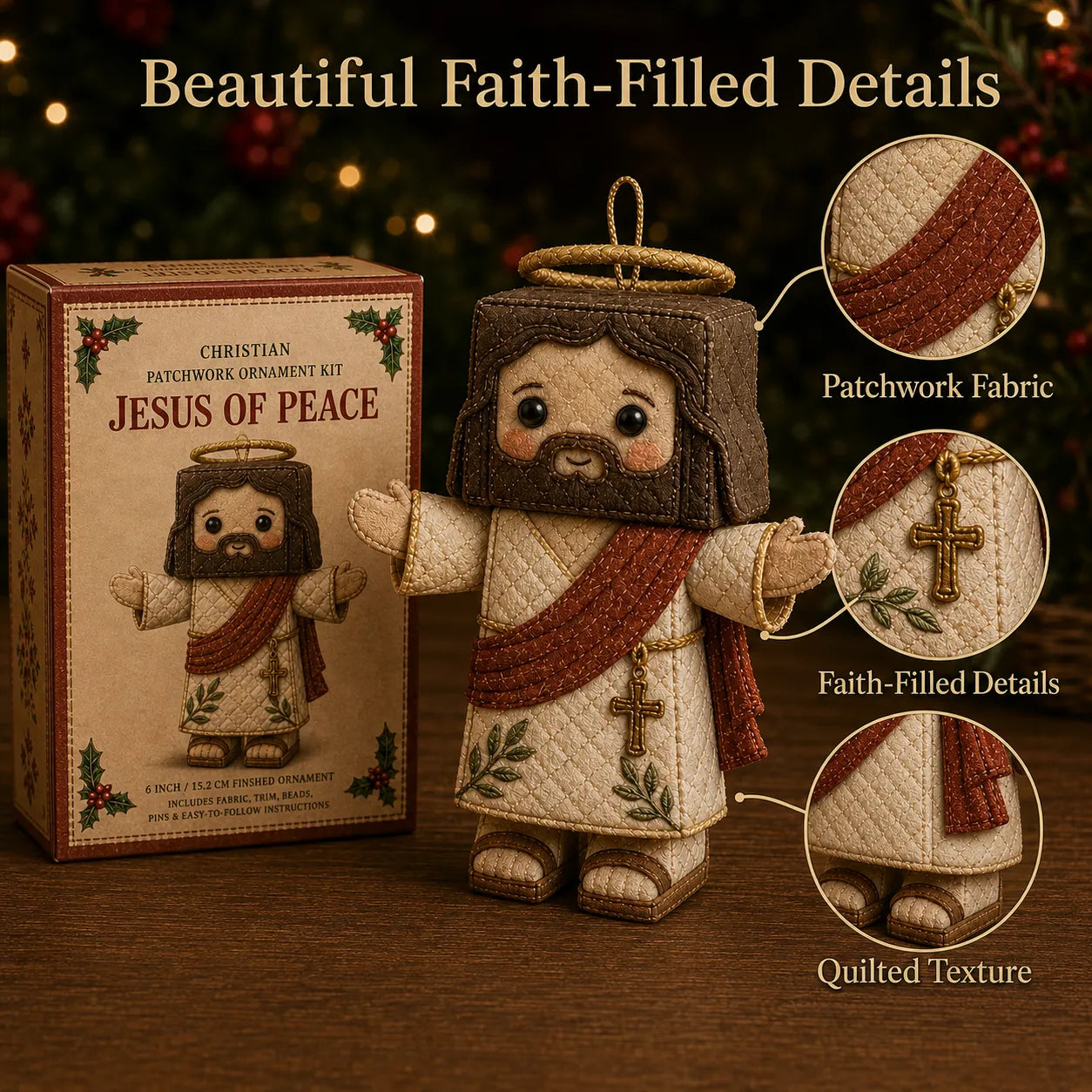 ⏳ Last Day 49% OFF – ✝️ Beginner-Friendly DIY Christian Block Figure Patchwork Ornament Kit Collection | Complete Kit with Pre-Cut Fabrics, Padded Ornament Form & Step-by-Step Guide Included 💕