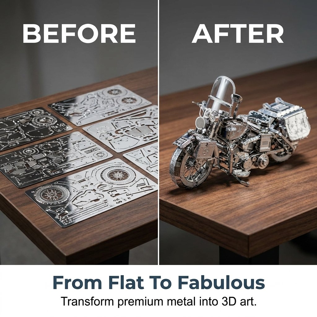💥🏆Silver Motorcycle 3D Metal Assembly Puzzle