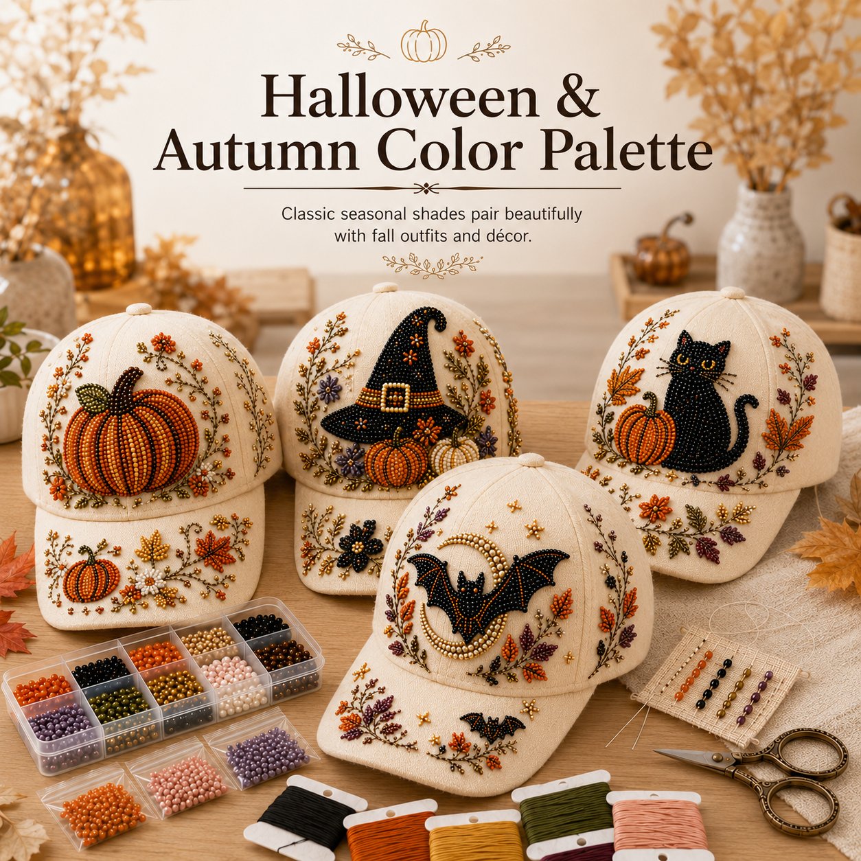 Halloween Beaded Embroidery Hat DIY Kit