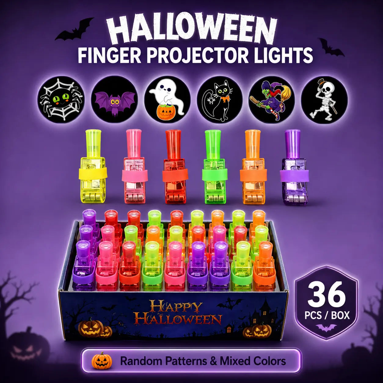 🎃 Halloween LED Projector Rings | Spooky Light-Up Party Favors for Kids