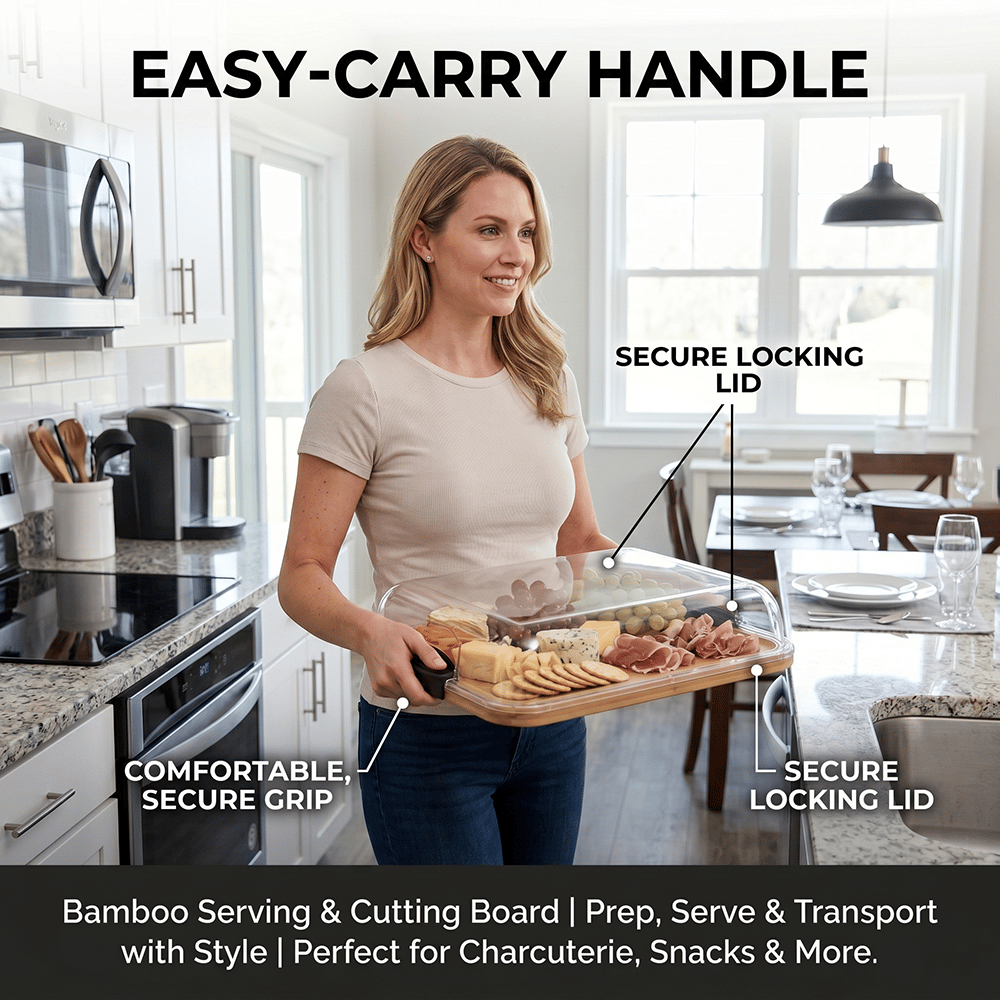 🧀 Bamboo Serving & Cutting Board with Locking Lid
