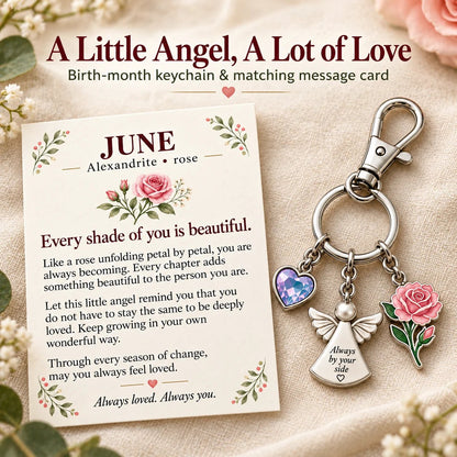 🔥LAST DAY 50% OFF - 👼 Always By Your Side: Birth Month Angel & Flower Keychain + Keepsake Card 🌸
