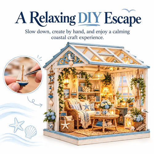🌊 DIY Coastal Sunroom Miniature Kit | Warm LED Glow | Cozy Coastal Grandma Home Decor 🐚