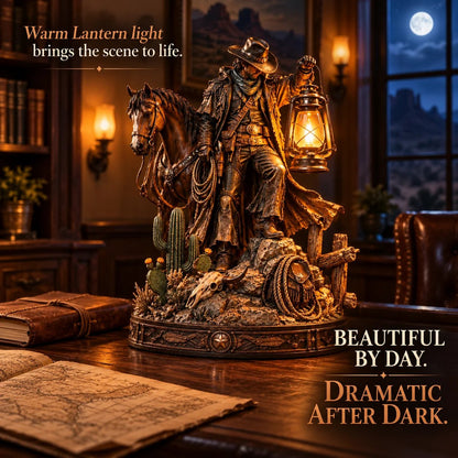 🤠 Western Rider & Horse Lantern Statue | Rustic Cowboy Decor