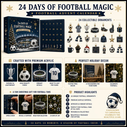 ⏳ Last Day 49% OFF – ⚽ Football Christmas Advent Calendar | 24 Collectible Acrylic Ornaments for Fans, Families & Holiday Displays 🎄