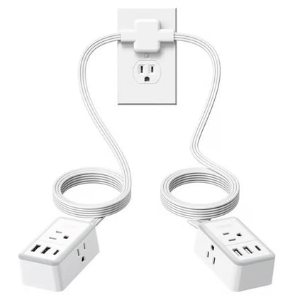 Twin Extension Cord Splitter 12 / 18 FT, with 6ft Dual Extension Cord on Each Side 3 Widely Outlets, Double Extension Cord for Home Office Dorm Room