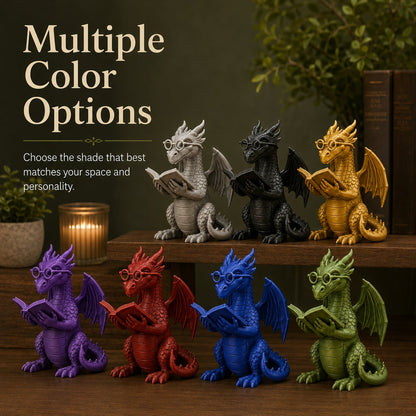 🐉 Reading Dragon Book Light Decoration, 12 cm Fantasy Dragon Figurine