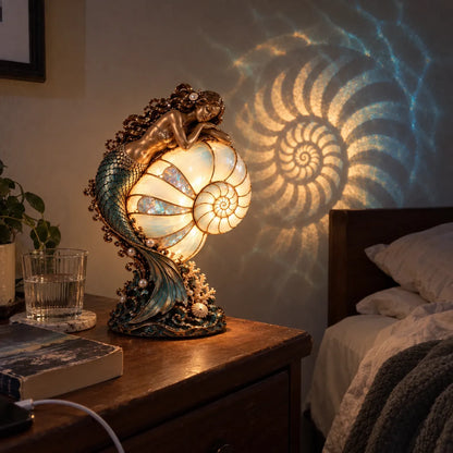 🧜‍♀️ Moon Tide Mermaid Nautilus Projection Lamp | Soft Ocean Glow & Spiral Wall Projection 🐚