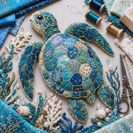 🌊🧵 Premium Ocean Patchwork DIY Kit | High-Quality Layered Fabric with Stitched Details DIY Handmade Coastal Decor 🐚✨