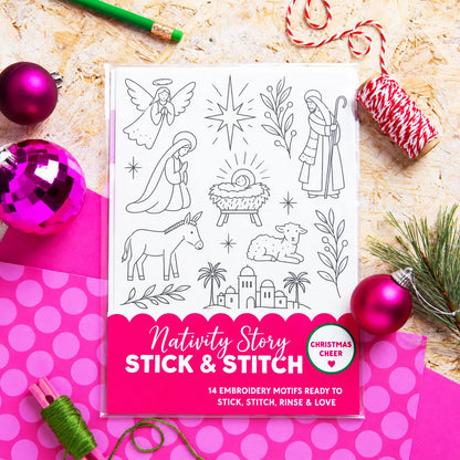 🔥LAST DAY 50% OFF - 🎄Christmas Stick & Stitch Embroidery Pattern Pack – 5 Sheets / 70 Wash-Away Embroidery Motifs🧵
