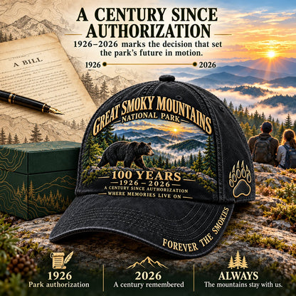 ⏳ Last Day 49% OFF – 🏞️ Great Smoky Mountains 1926–2026 Centennial Cap | Black Bear & Mountain Heritage Design 🐻