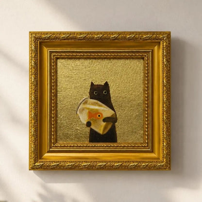 🐈‍⬛ Black Cat Gold Leaf Miniature Painting