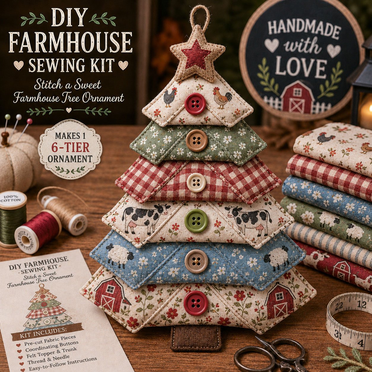 🎄 Layered Fabric Tree Ornament DIY Sewing Kit 🎁 Create A Cozy Handmade Fabric Tree Ornament  ✨