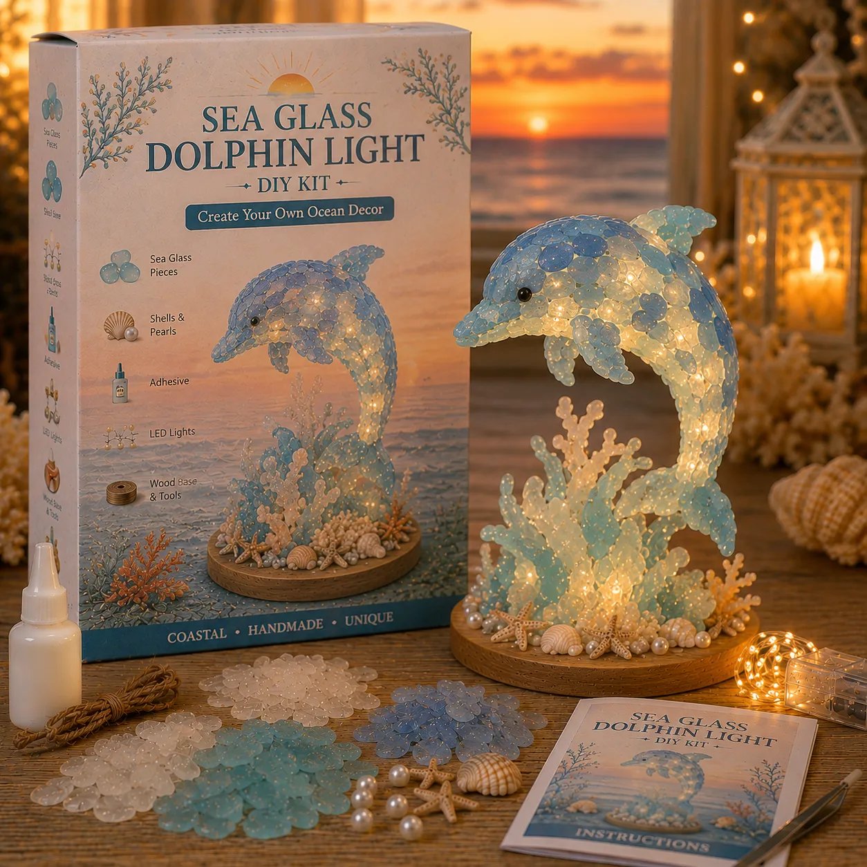 ⏳ Last Day 49% OFF – 🌊 Beginner-Friendly DIY Glowing Sea Glass-Style Ocean Art Kit Collection | Complete Kit with Sea Glass-Style Pieces, LED Lights & Step-by-Step Guide Included 💕