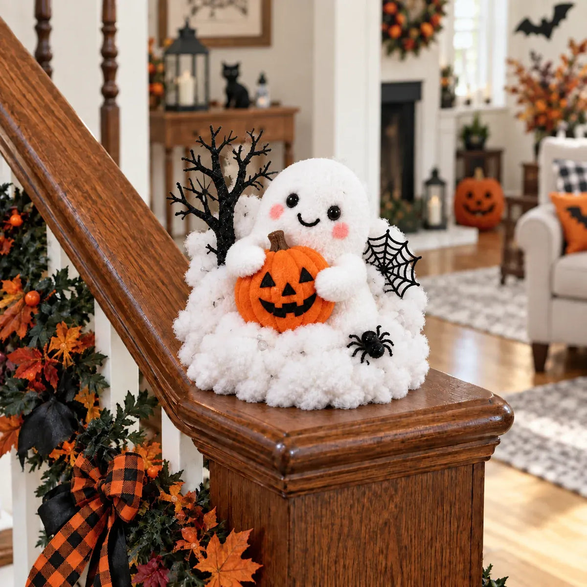 ⏳ Last Day 49% OFF – 👻 Glowing Ghost Staircase Decor | 5 Playful Halloween Characters for Railings, Mantels & Entryways 🎃