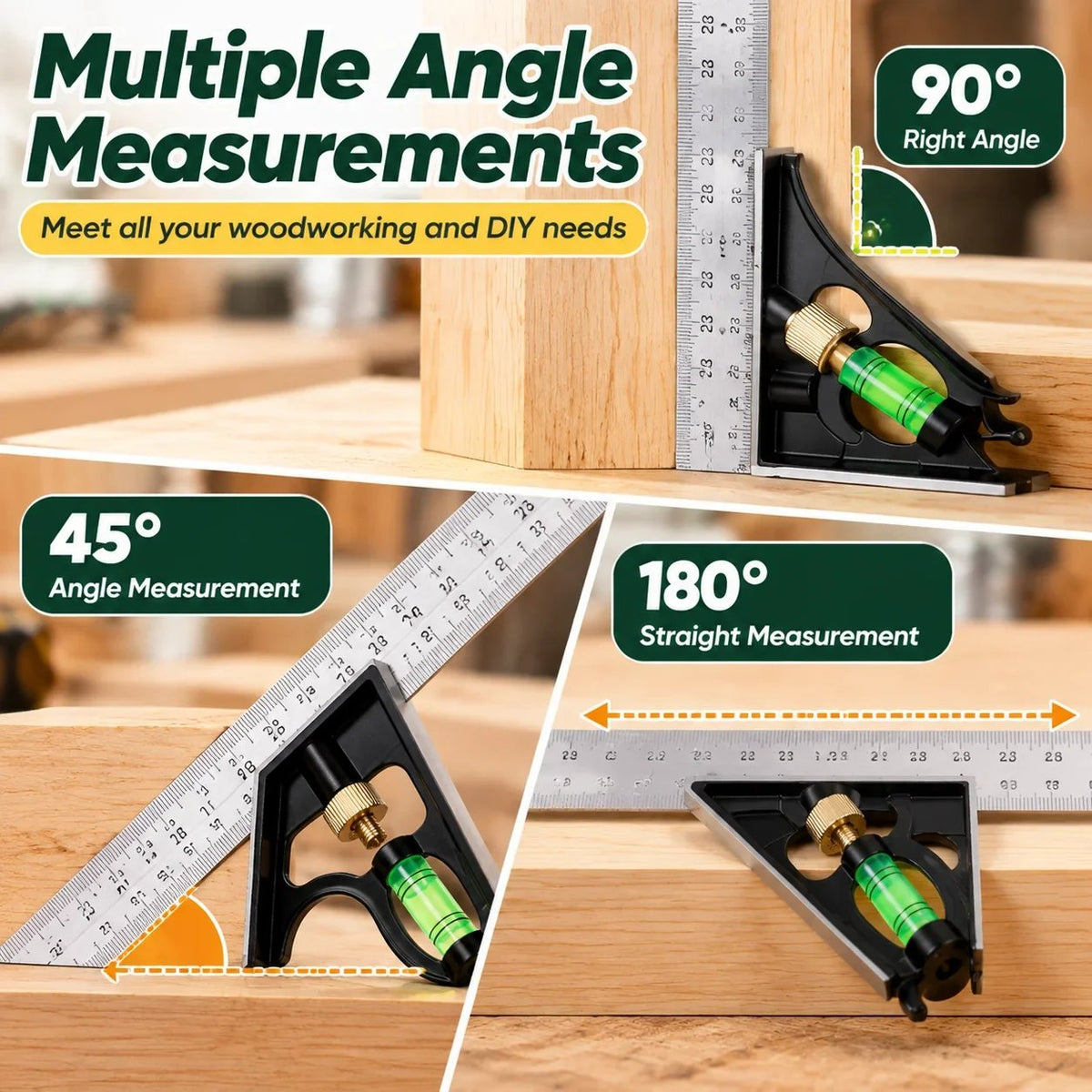 🔨Precision Combination Square Tool – 300mm Adjustable Carpenter Square with Built-In Level & Scriber for Woodworking DIY Projects