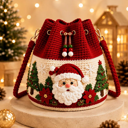 🎄Christmas Crochet Bucket Crossbody Bag 🎅 Festive Holiday Women Handbag Gift
