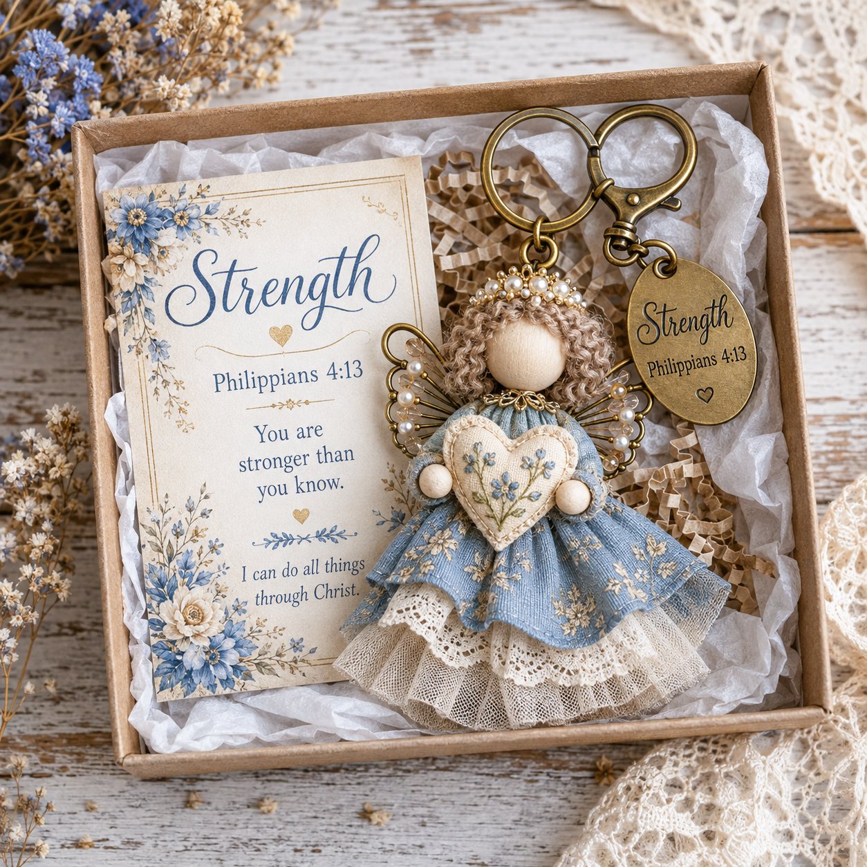 ⏳ Last Day 49% OFF – 🪽 Faith Guardian Keychain Scripture Gift Set Collection | Layered Fabric Charm, Inspirational Scripture Card & Ready-to-Gift Box Included 💕