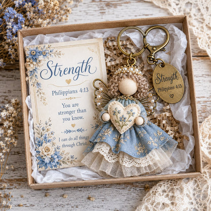 ⏳ Last Day 49% OFF – 🪽 Faith Guardian Keychain Scripture Gift Set Collection | Layered Fabric Charm, Inspirational Scripture Card & Ready-to-Gift Box Included 💕