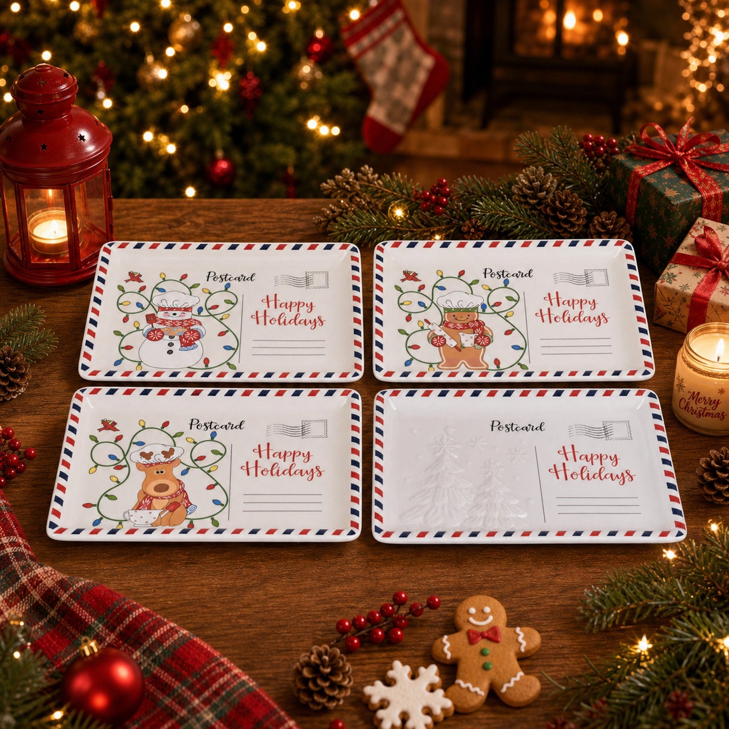 🎄🍪 Vintage Christmas Postcard Platter | Write Custom Holiday Messages, Serve Cookies & Festive Treats | Gift-Ready Packaging 🎅🎁