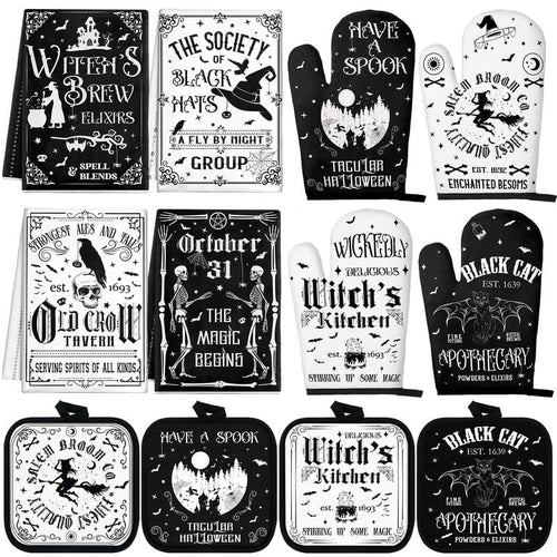 12-Piece Halloween Kitchen Decor Towel and Oven Mitt Set🧤